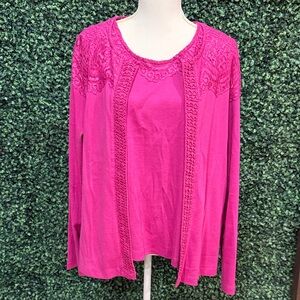 Blair size XL 2 piece Elegant Pink Lace Trim Women's Top and cardigan